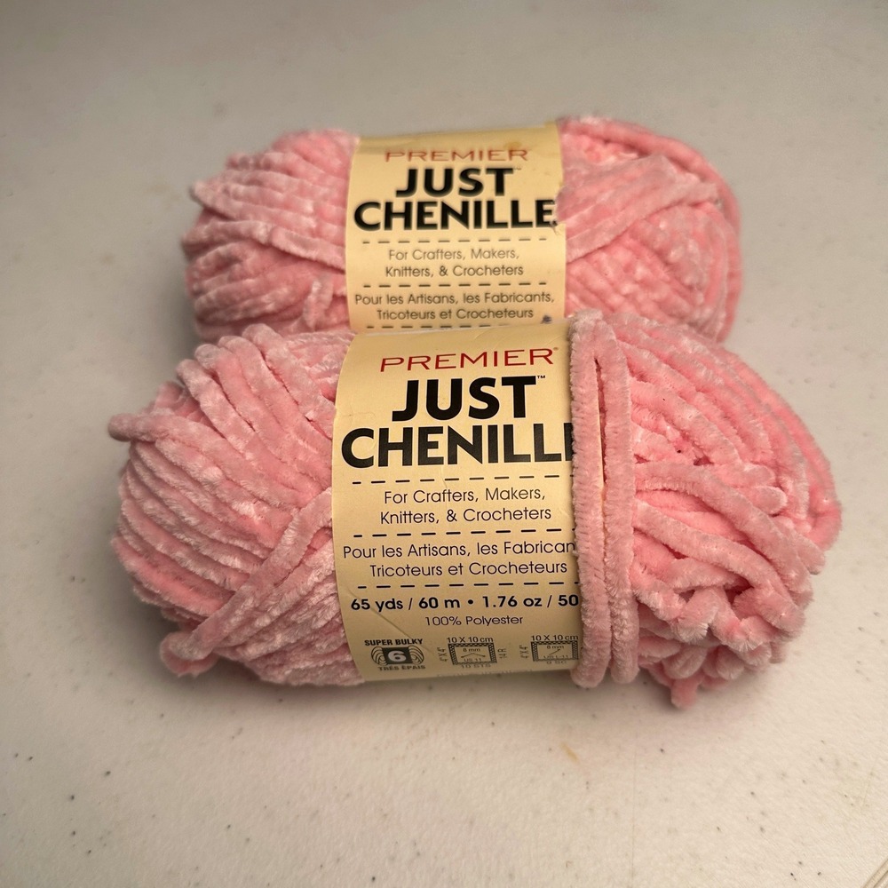 Premier Just Chenille Pink Super Bulky Yarn 2 Skeins 65yd Each Matching Lot# - Picture 1 of 4